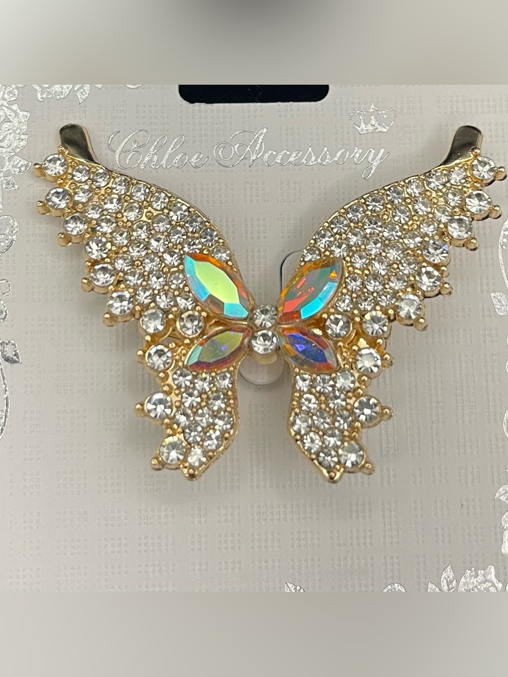 Chloe Accessories NWT Sparkling Rhinestone Butterfly Brooch Pin